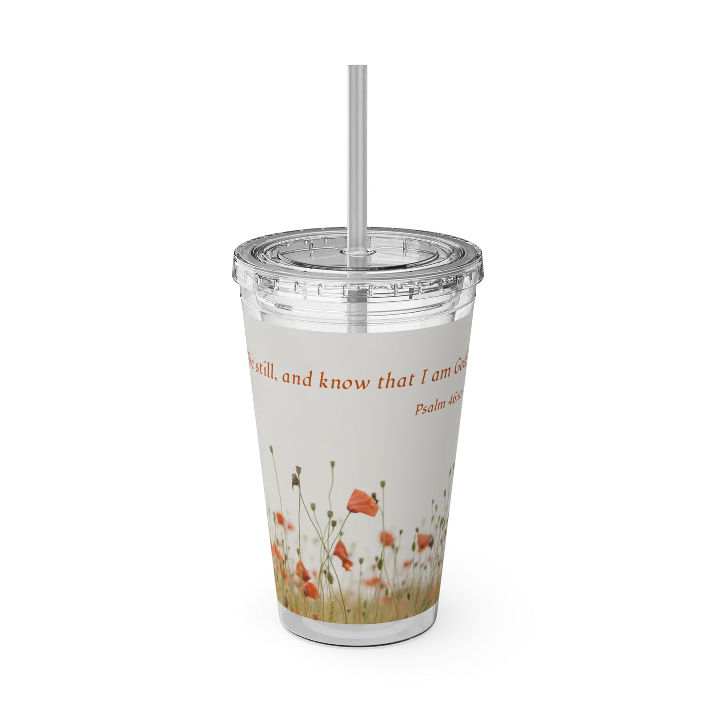16oz  Scripture Tumbler with Straw — Christian gift, Psalm 46:10