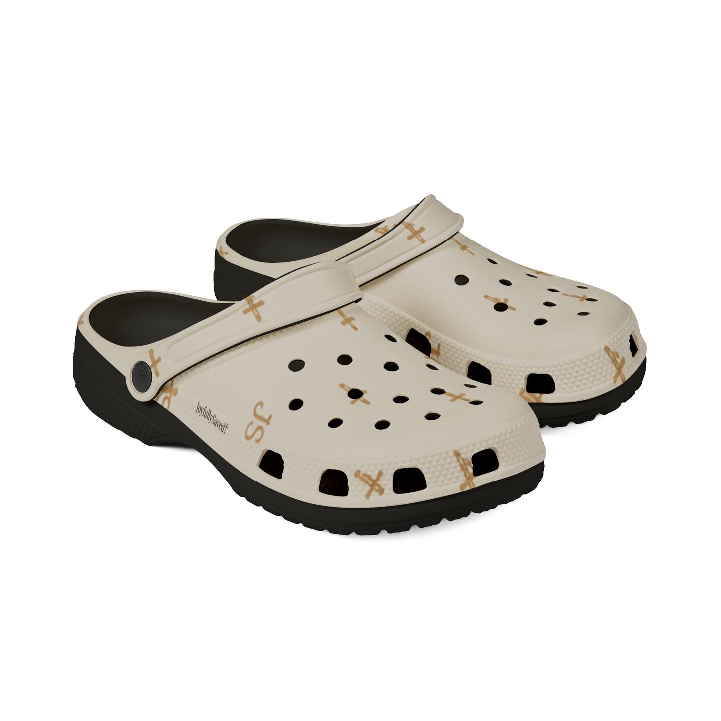 Adult EVA Foam Clogs with charms — Cream Cross Pattern Christian Slip-Ons