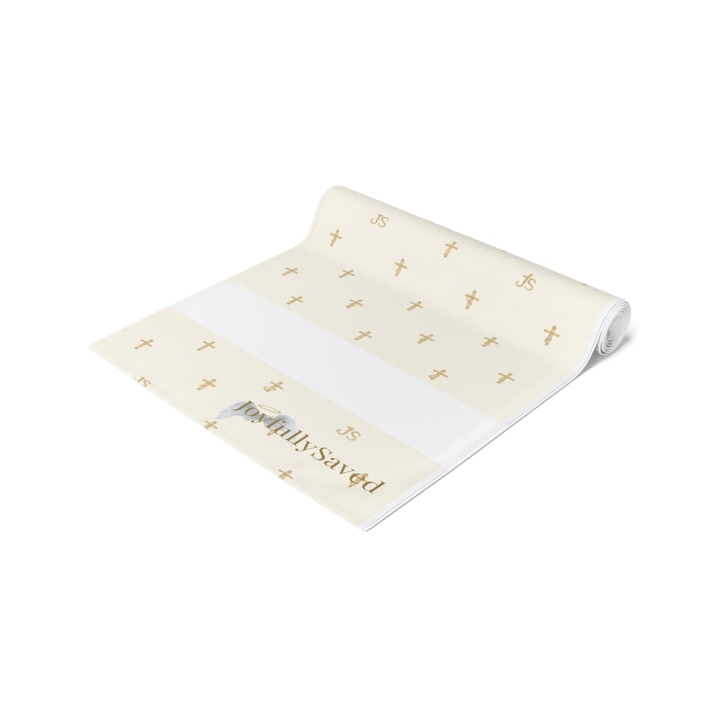 Signature Cross Table Runner, Cream — JoyfullySaved Faith-Inspired Cotton/Poly Decor