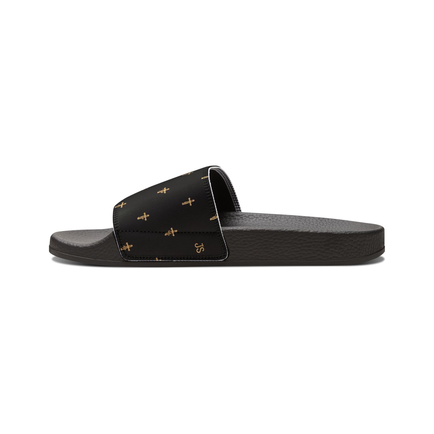 Christian Cross Slides — Youth Removable-Strap Sandals with Black Cross Pattern