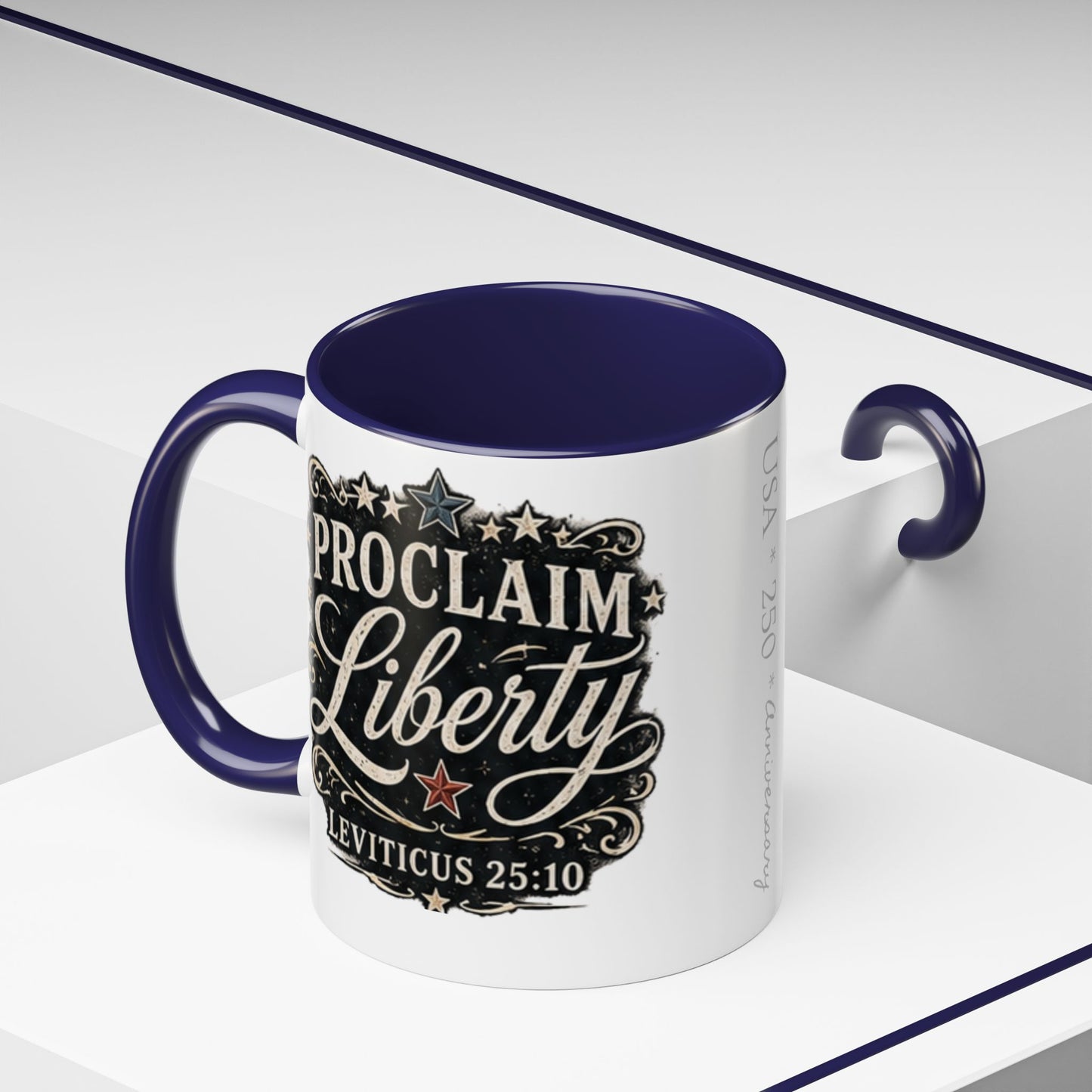 Accent Coffee Mug —  Scripture Patriotic 250th USA Anniversary (Leviticus 25:10)