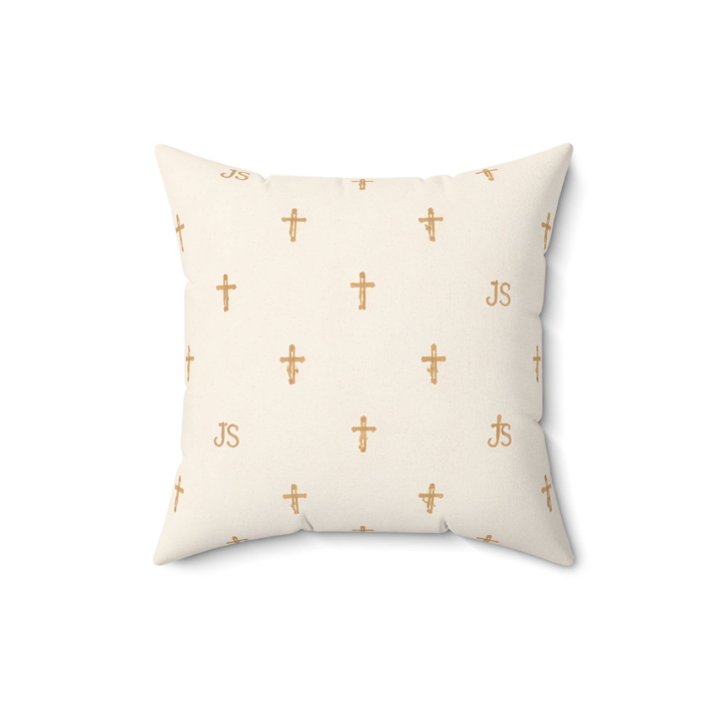 Joyfully Saved (JS) Gold Cross Decorative Pillow — Cream Signature Cross Throw Pillow