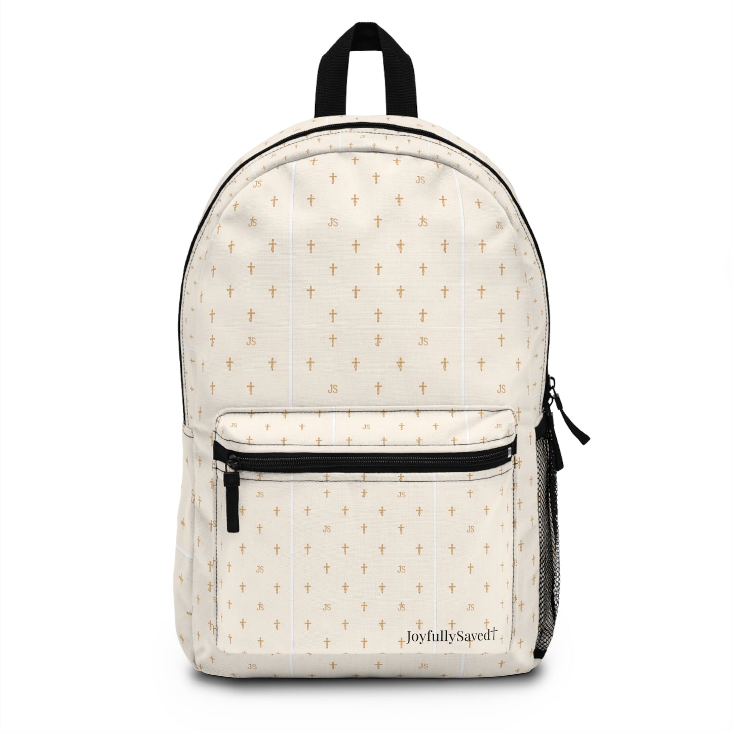 Joyfully Saved Cross Backpack — Cream colored Christian School Bag