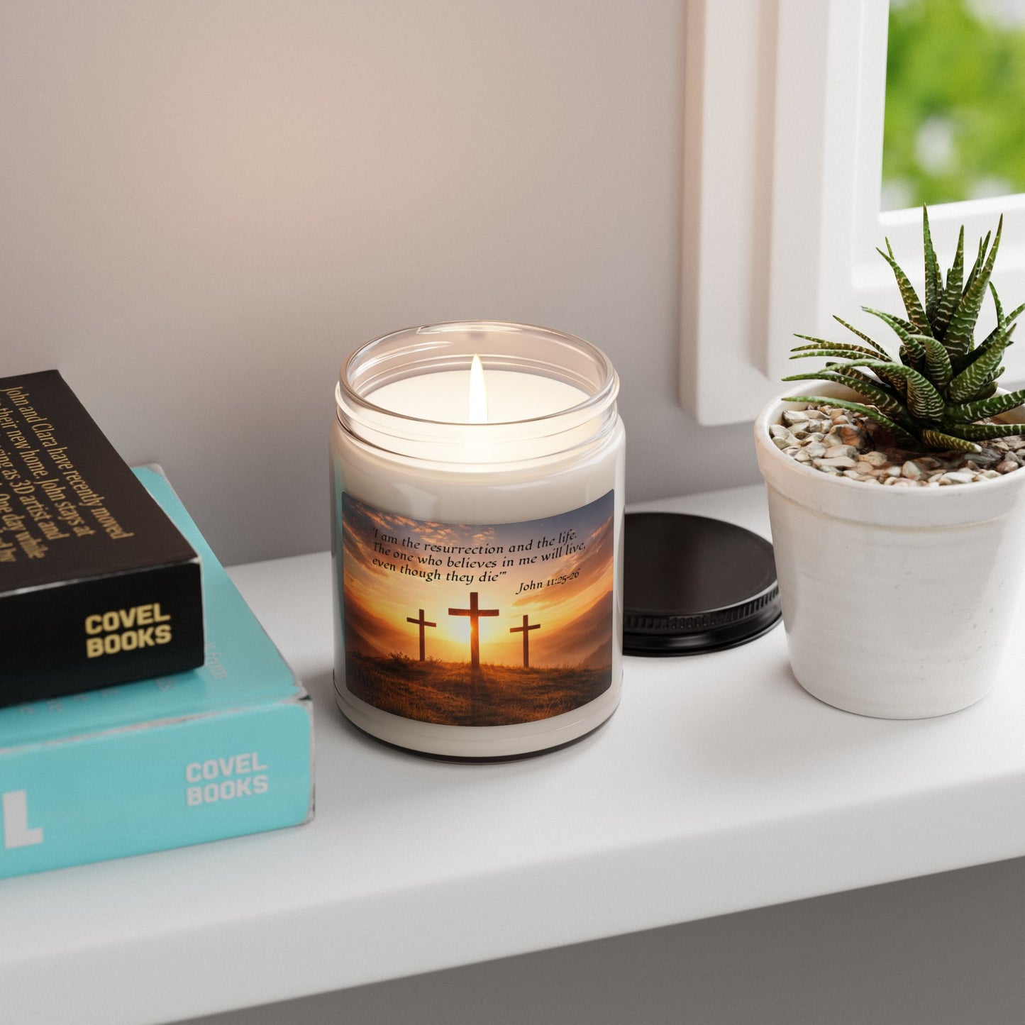 Christian Scented Soy Candle — 9oz, John 11:25-26, "I am the reserrection"
