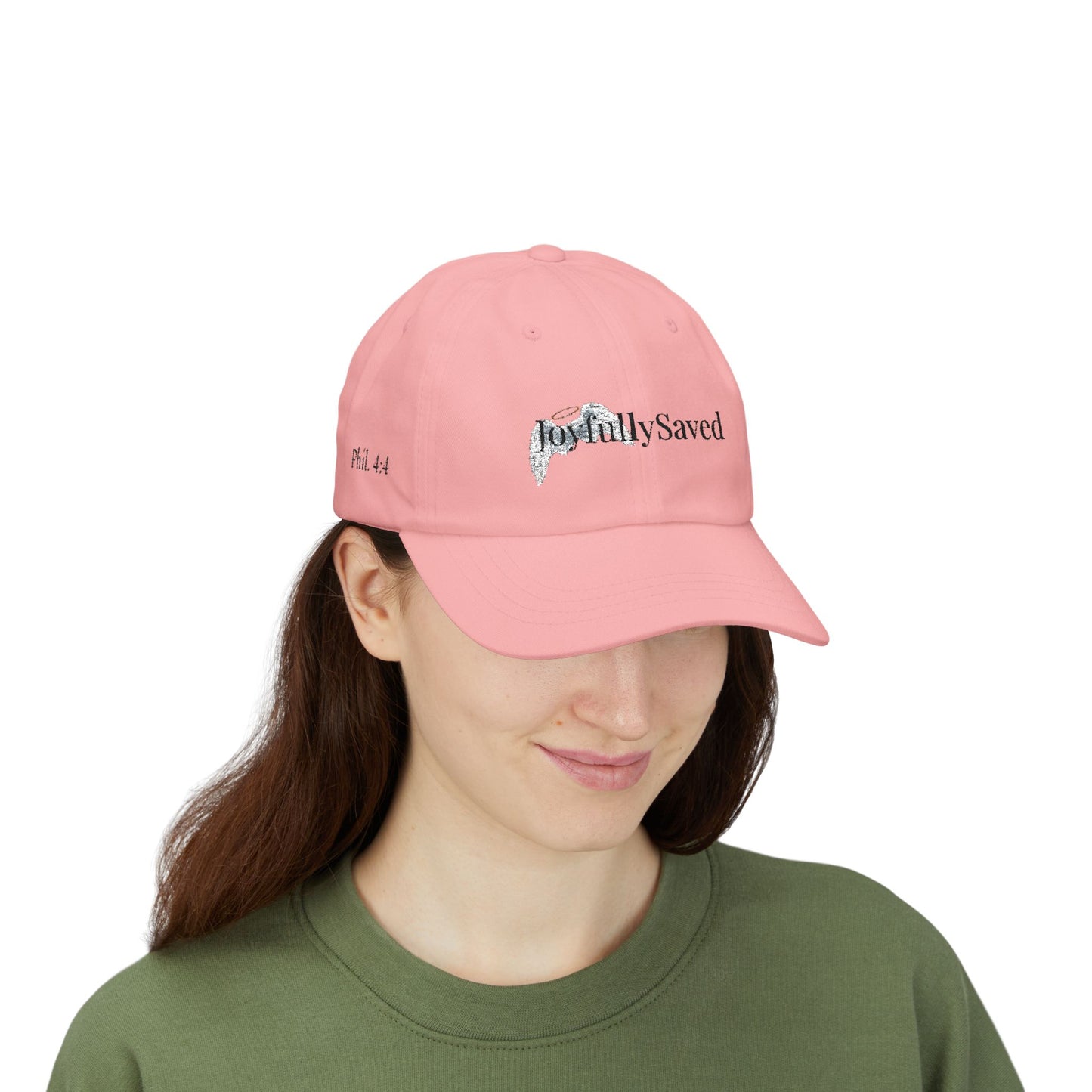 Joyfully Saved "dad" Cap, Logo with verses — Embroidered Hat, Black ink
