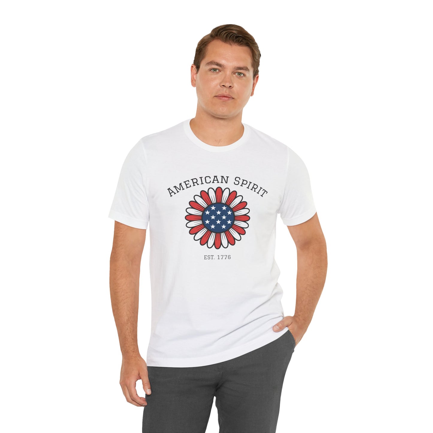 American Spirit T-Shirt — Patriotic Daisy Graphic Tee (Est. 1776)