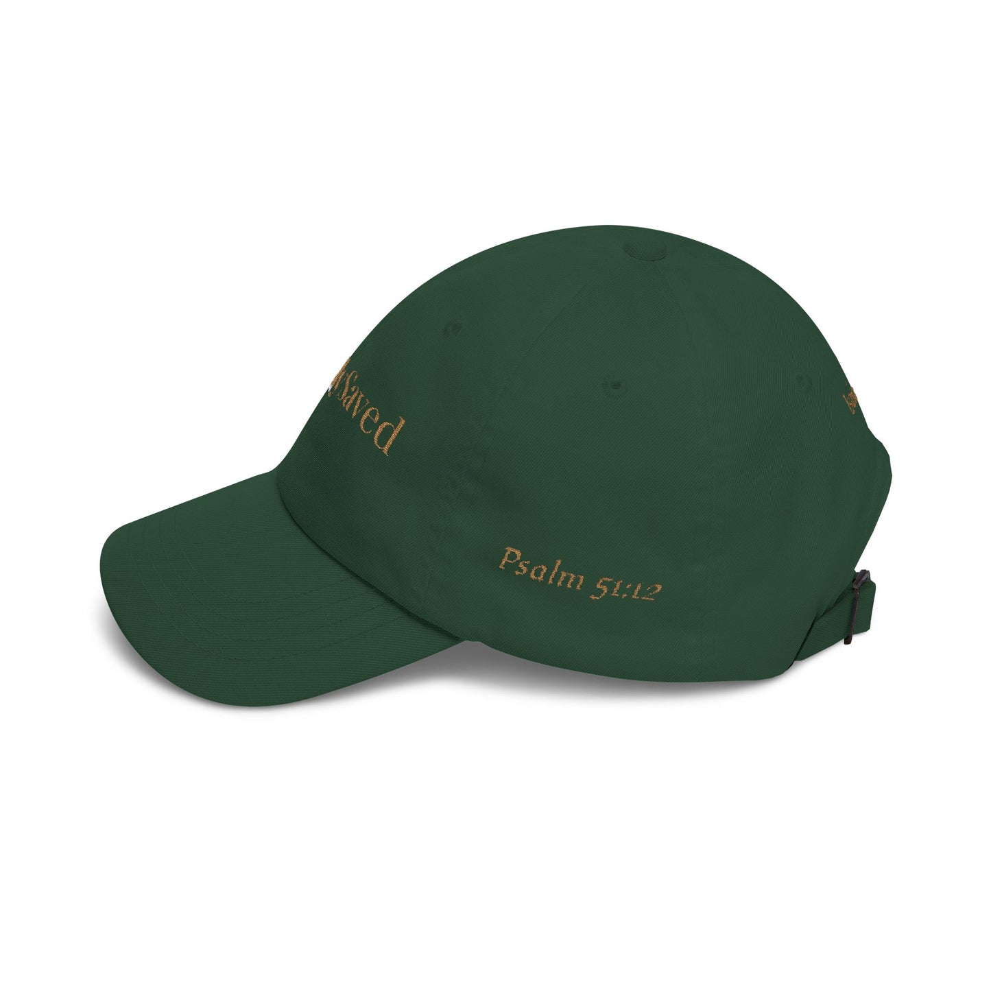 Joyfully Saved "dad" Cap, Logo with verses — Embroidered Hat, Gold text