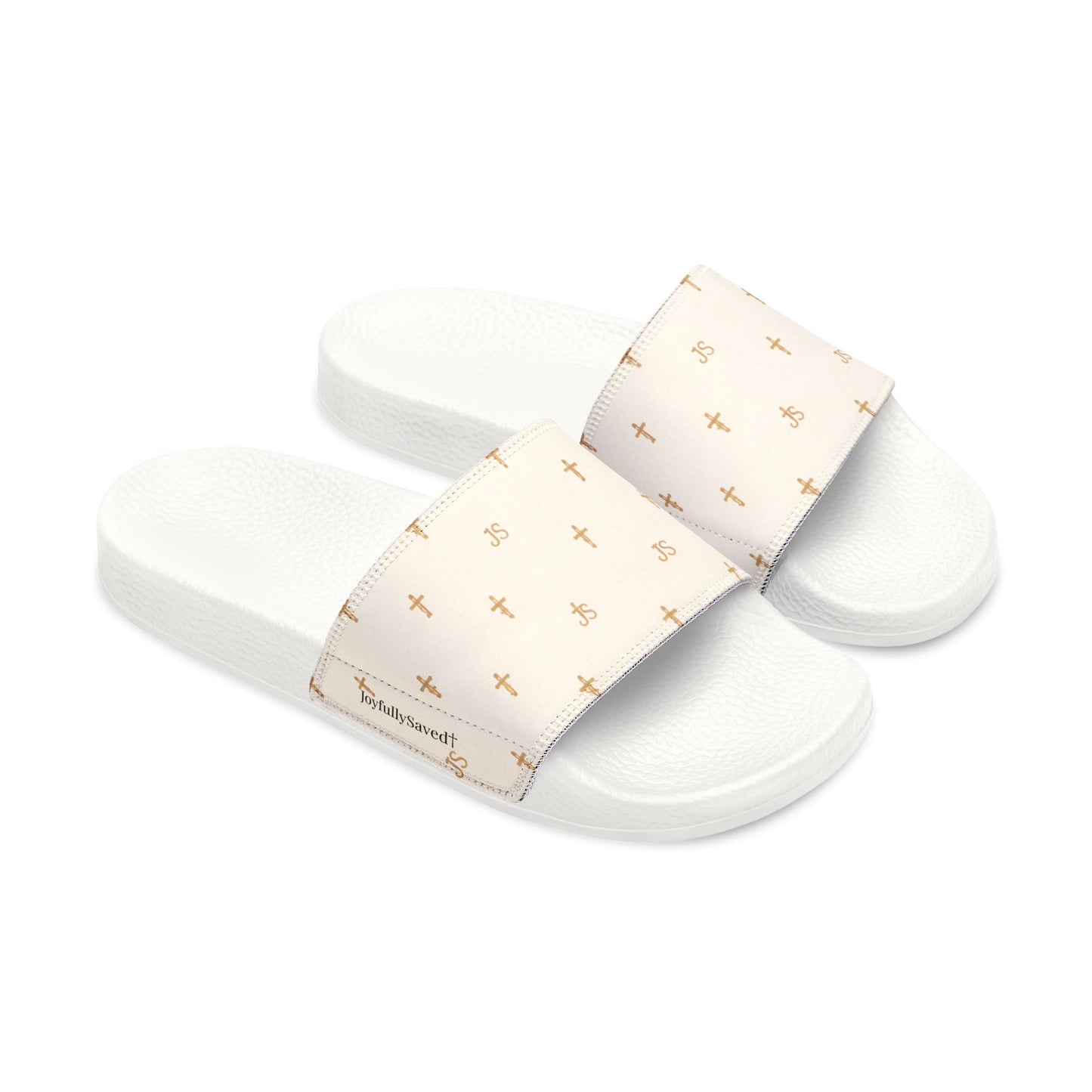 Christian Cross Slides — Youth Removable-Strap Sandals with Cream Cross Pattern