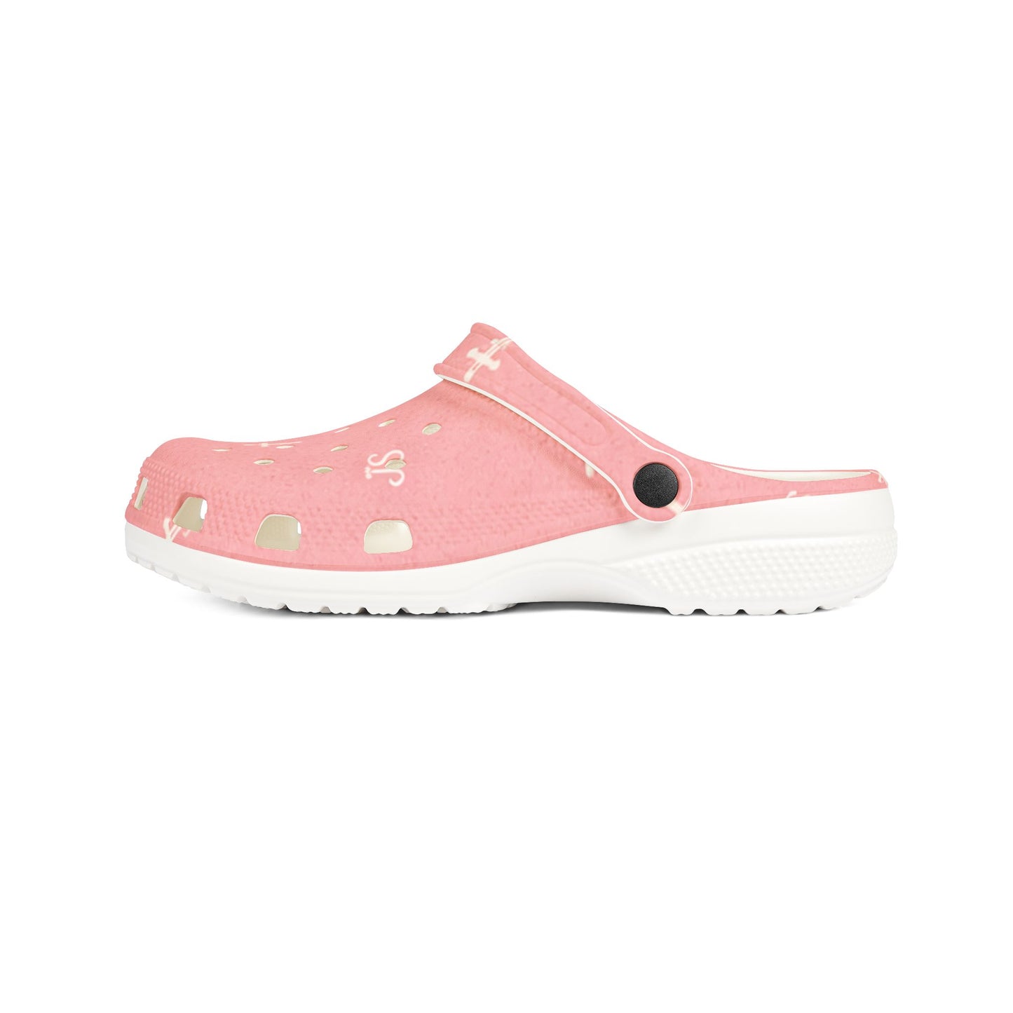 Adult EVA Foam Clogs with charms — Cream Cross Pattern Christian Slip-Ons