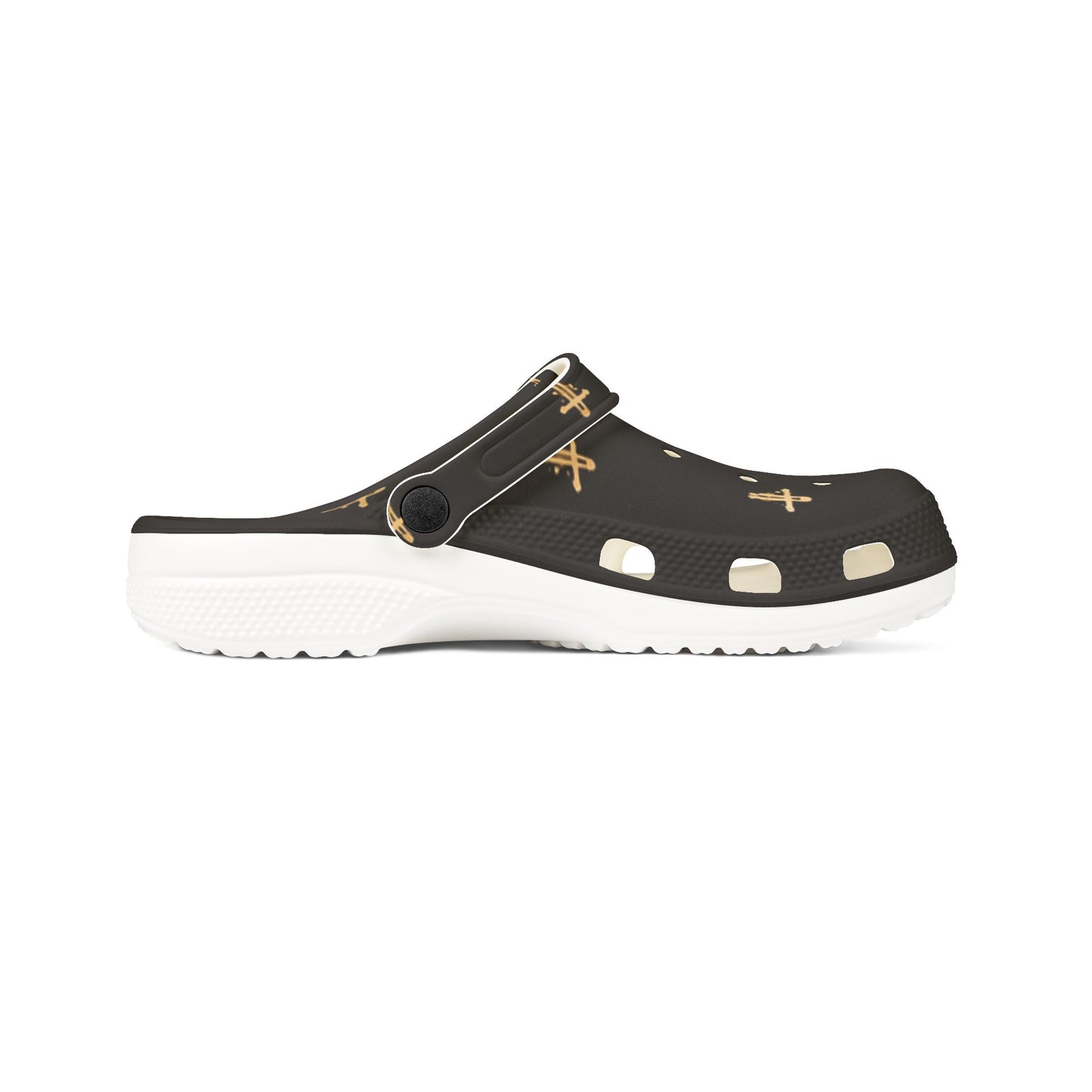 Adult EVA Foam Clogs with charms — Black Cross Pattern Christian Slip-Ons