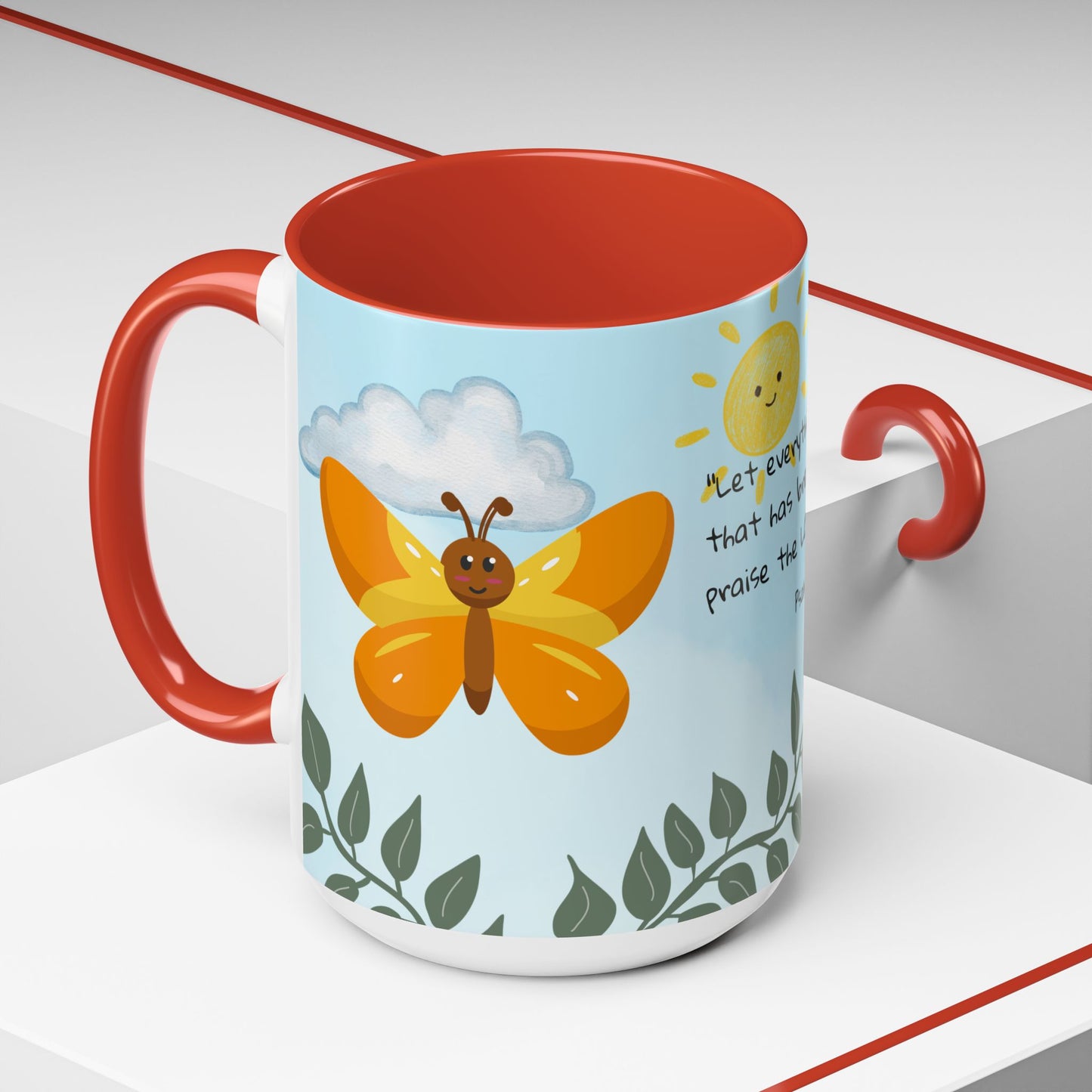 Butterfly Coffee Mug — Christian Ceramic Mug (Psalm 150:6)