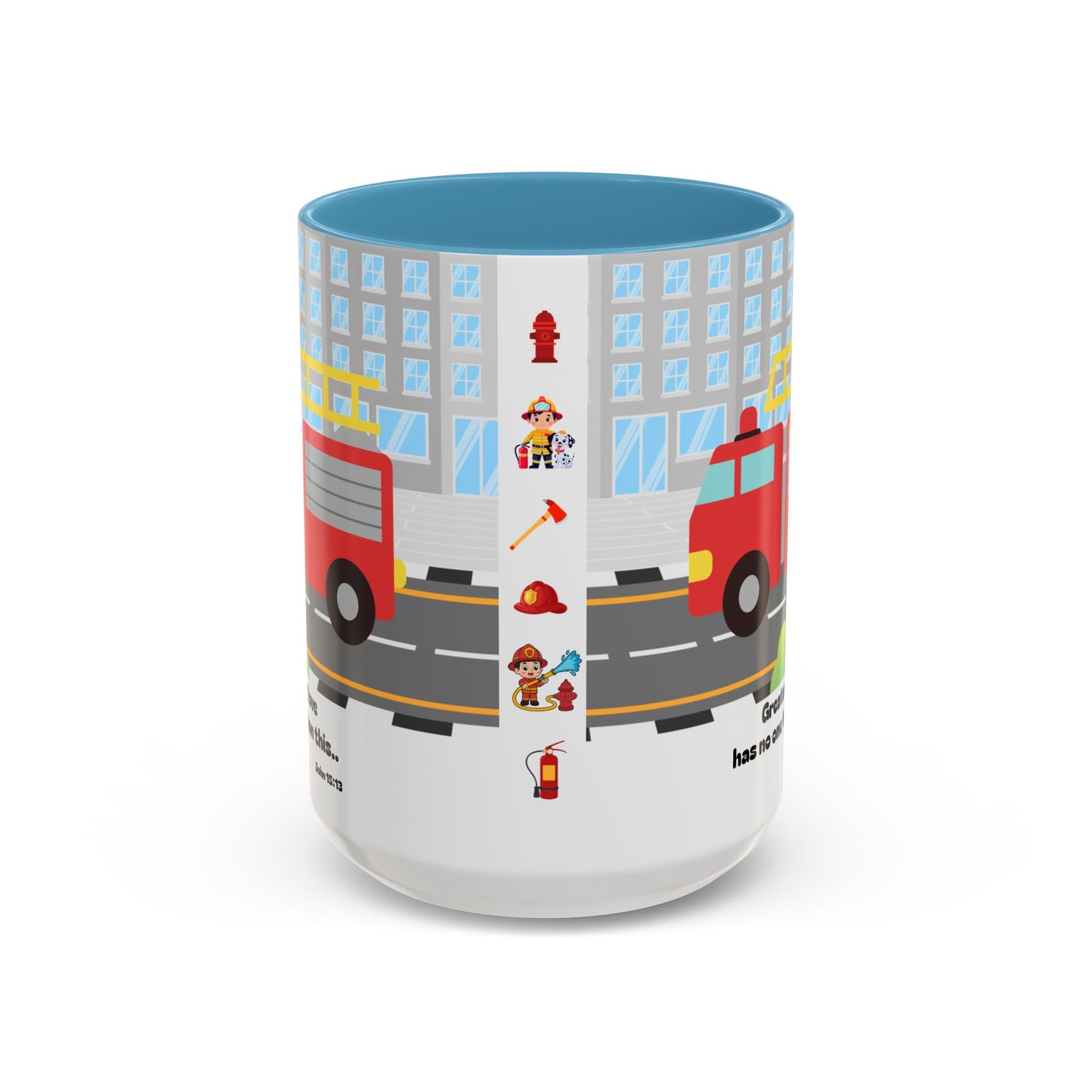 Fire Truck Coffee Mug — "Greater love has no one than this" Scripture Mug (11/15 oz)