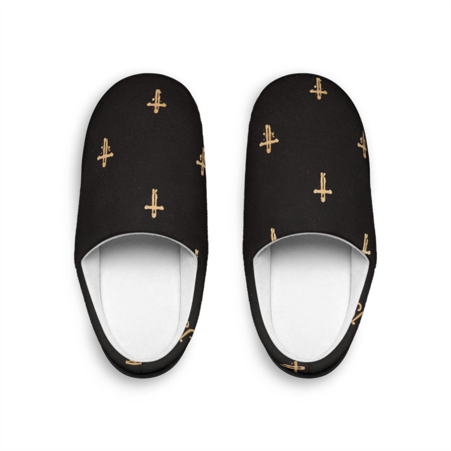 Christian Cross Pattern Women's Indoor Slippers — Signature JC Black Design