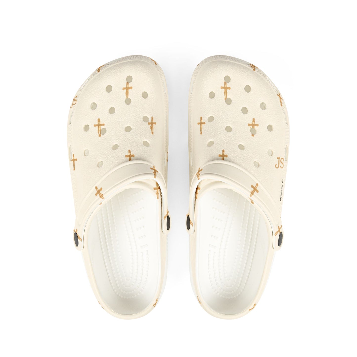 Adult EVA Foam Clogs with charms — Cream Cross Pattern Christian Slip-Ons