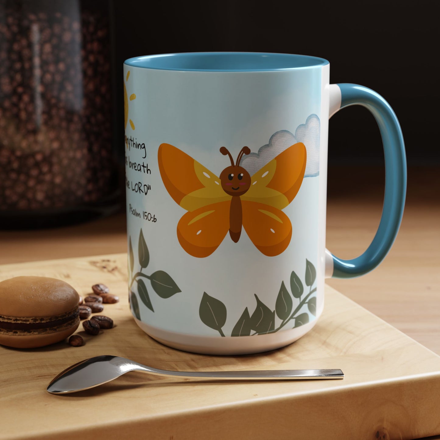 Butterfly Coffee Mug — Christian Ceramic Mug (Psalm 150:6)