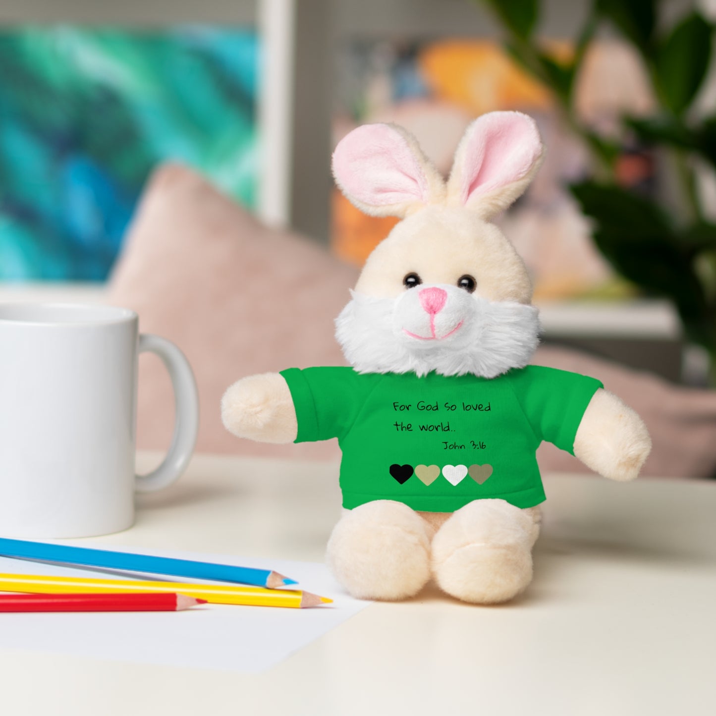 Christan Plush Toy, John 3:16  — Stuffed Animal with 'I Am a Child of God' T‑Shirt