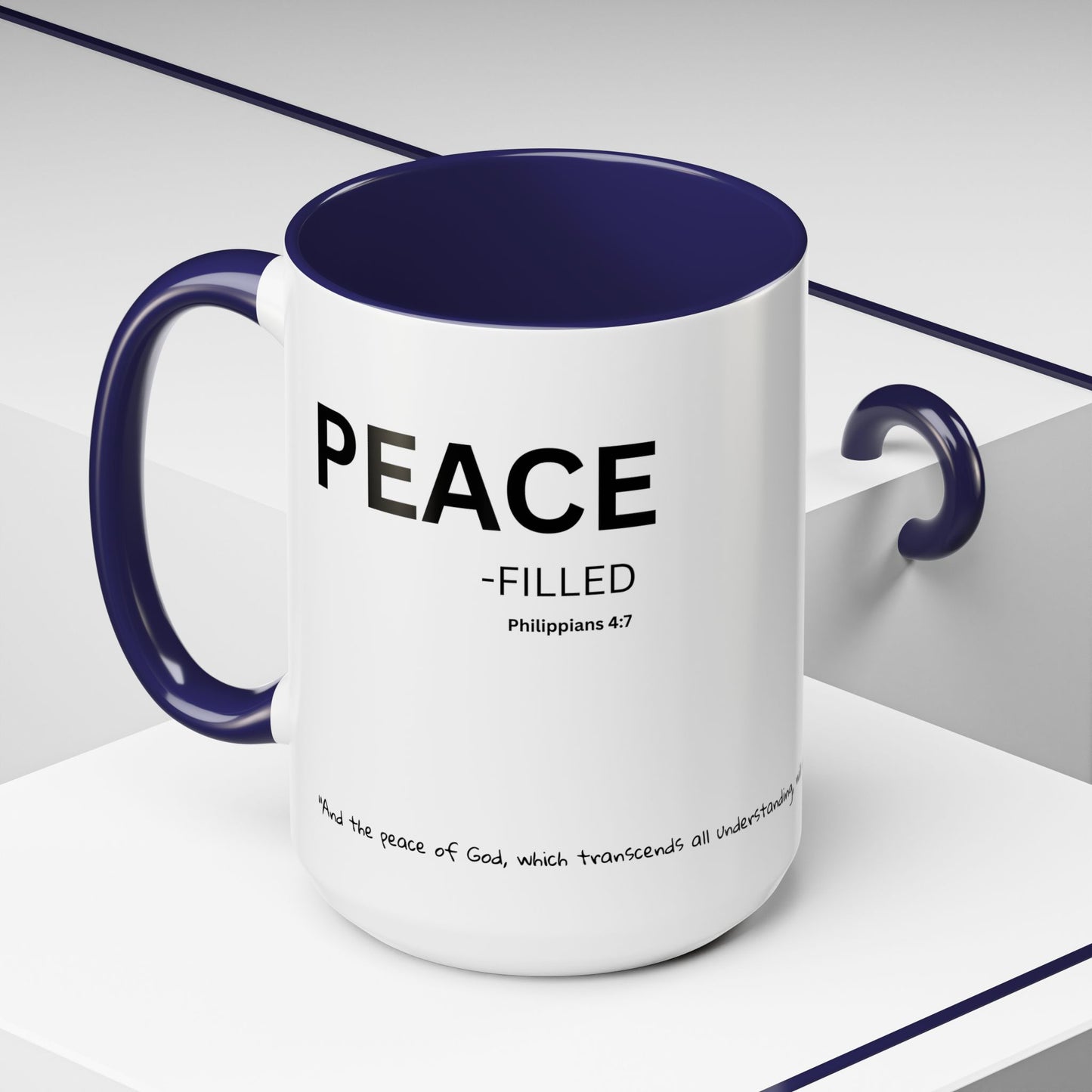 PEACE-filled Scripture Coffee Mug  Psalm 16: 11— 15 oz with Scripture Around Base (Accent, Colorful)