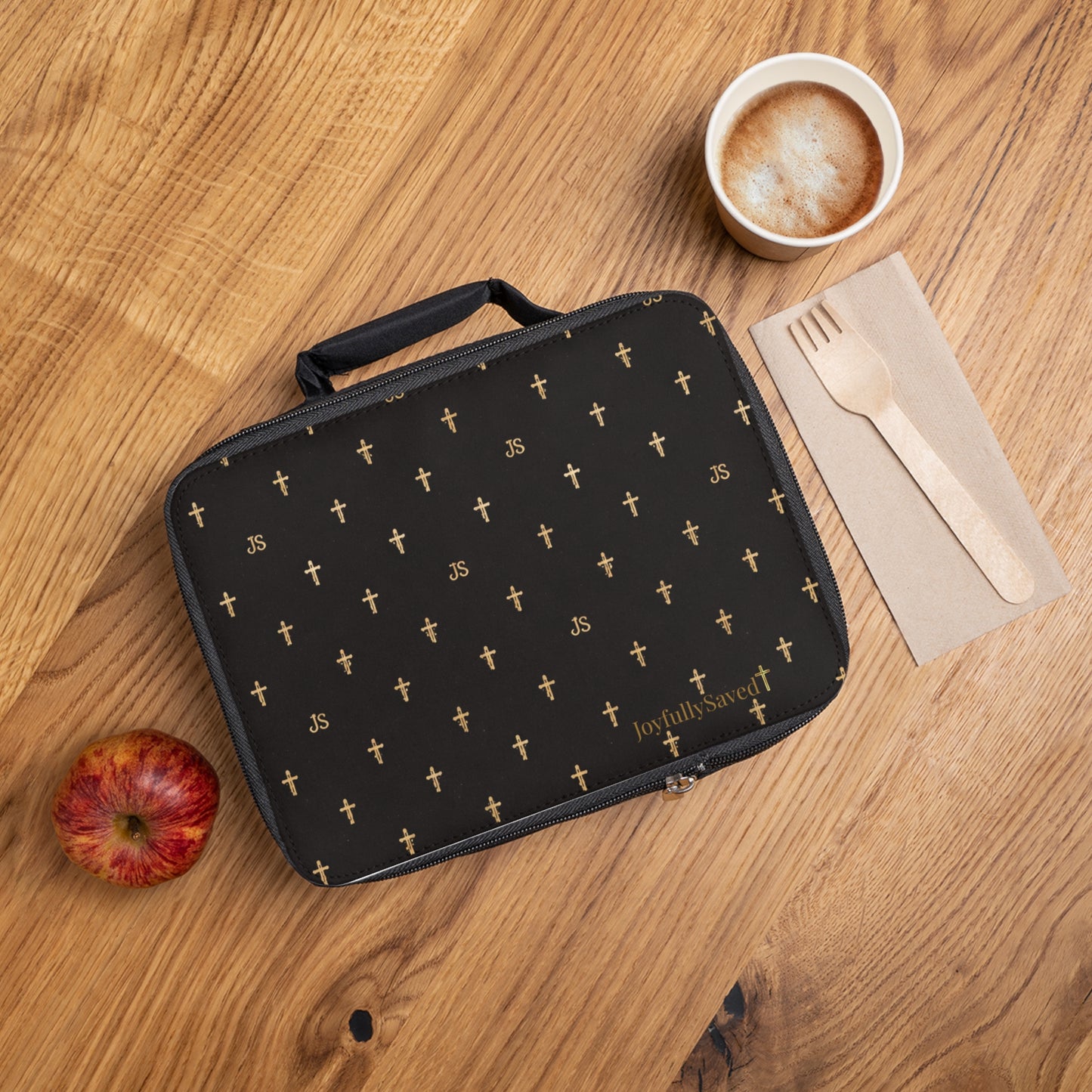 Black, Crosses ‘Joyfully Saved’ Lunch Bag — Christian Insulated Lunchbox