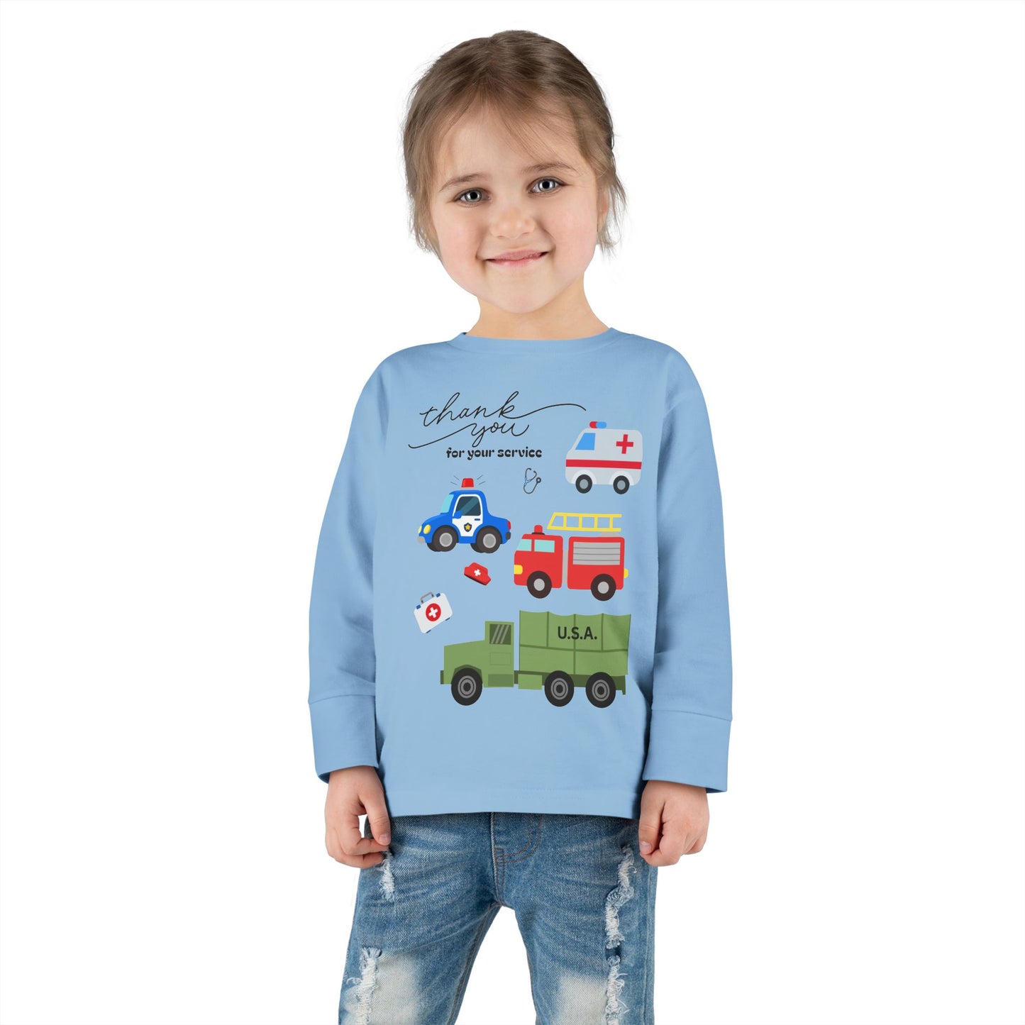 Christian Toddler Long Sleeve Tee — Hero Vehicles Kids Shirt (John 15:13)