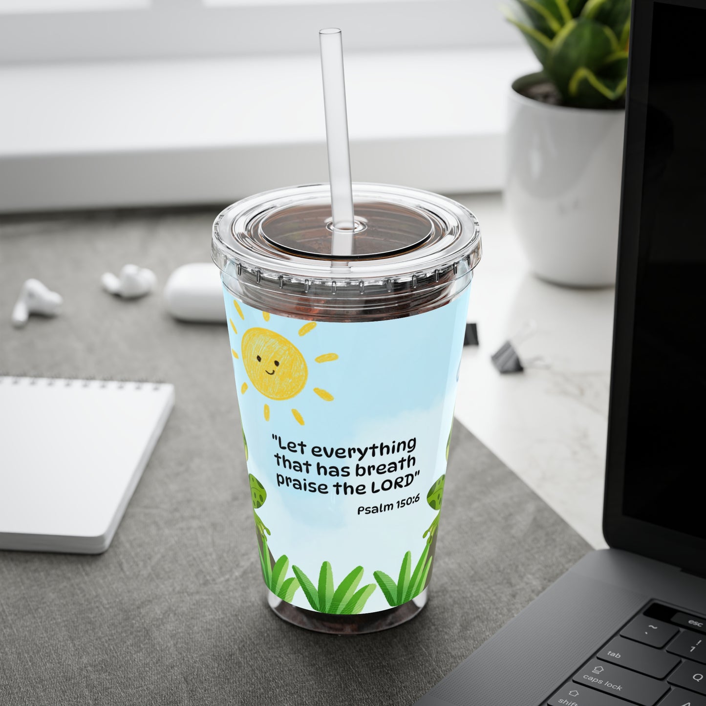 Frog 16oz Tumbler with Straw — Christian Cup (Psalm 150:6)