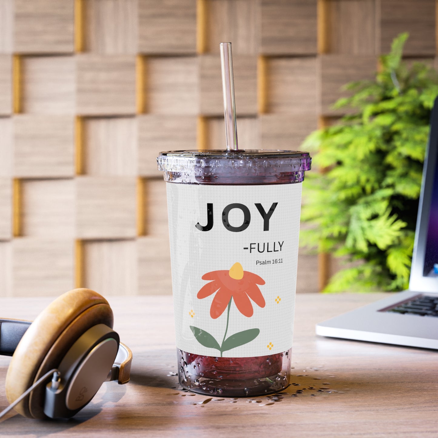 Joy-fully Psalm 16:11 Acrylic Tumbler — Floral Faith Travel Cup