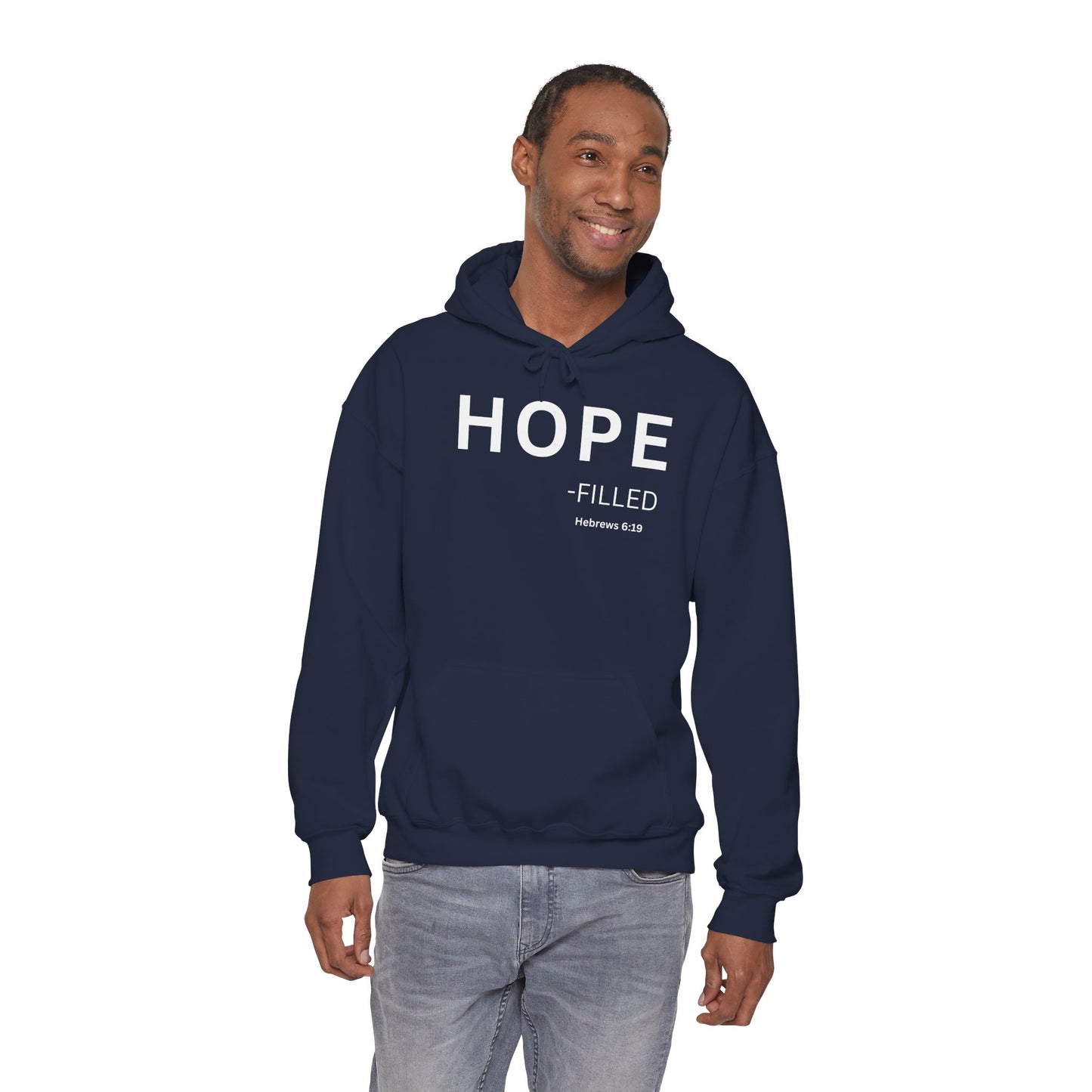 HOPE-filled Hoodie White Text — Minimal Christian Faith Pullover, Hebrews 6:19