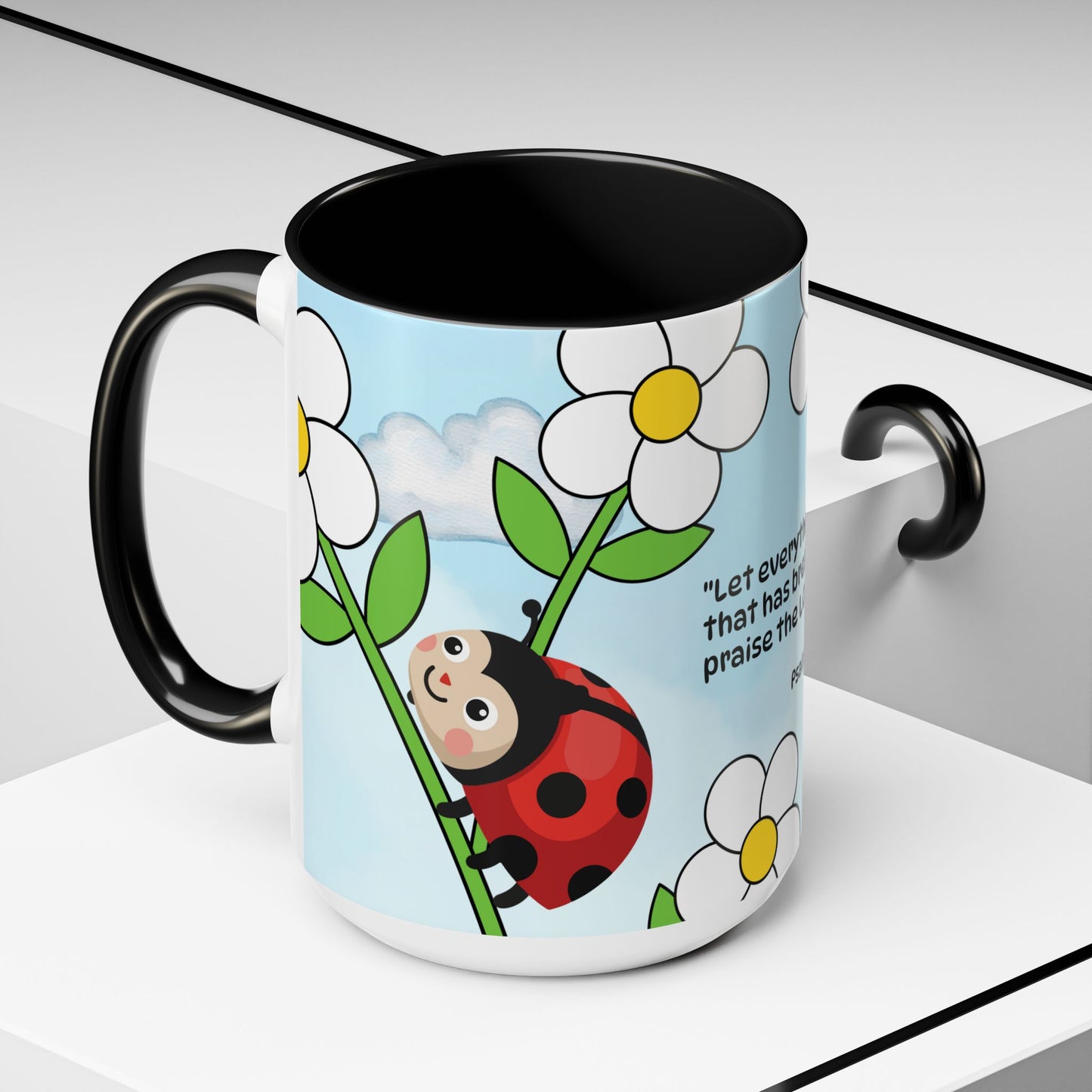 Ladybug Coffee Mug — Christian Ceramic Mug (Psalm 150:6)