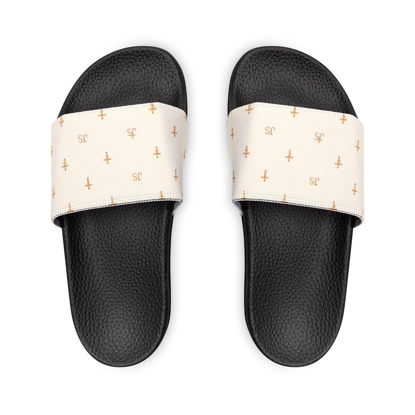 Christian Cross Slides — Youth Removable-Strap Sandals with Cream Cross Pattern
