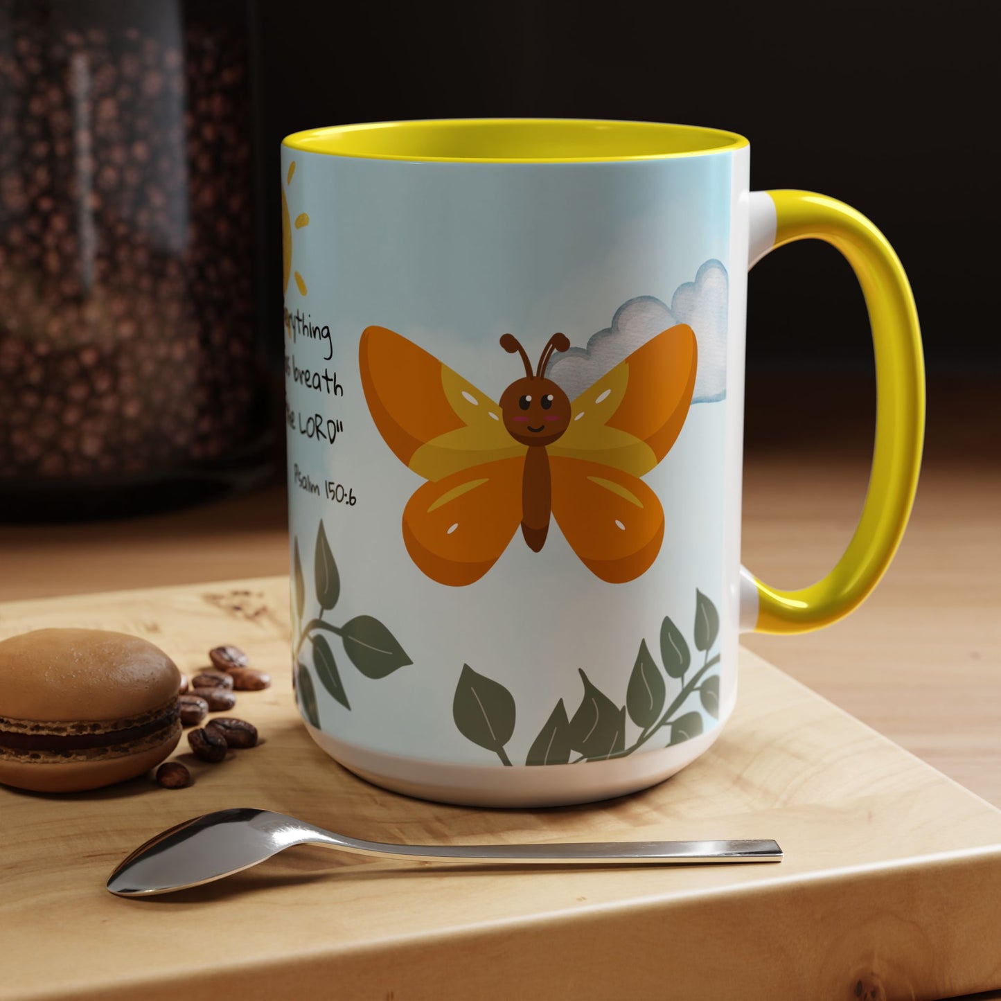 Butterfly Coffee Mug — Christian Ceramic Mug (Psalm 150:6)