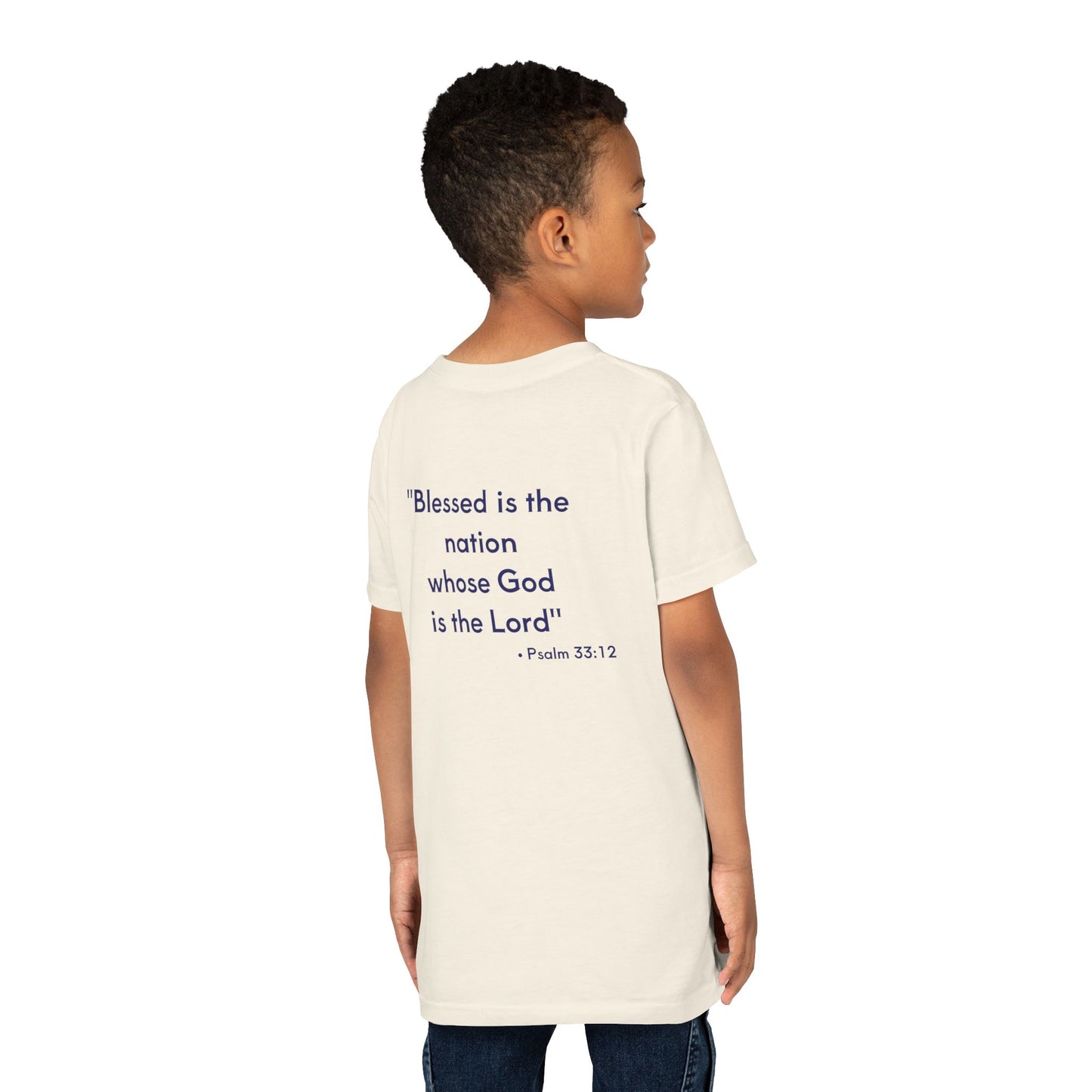 Youth Tee — Patriotic USA 250th Anniversary | "Blessed is the nation" (Psalm 33:12)