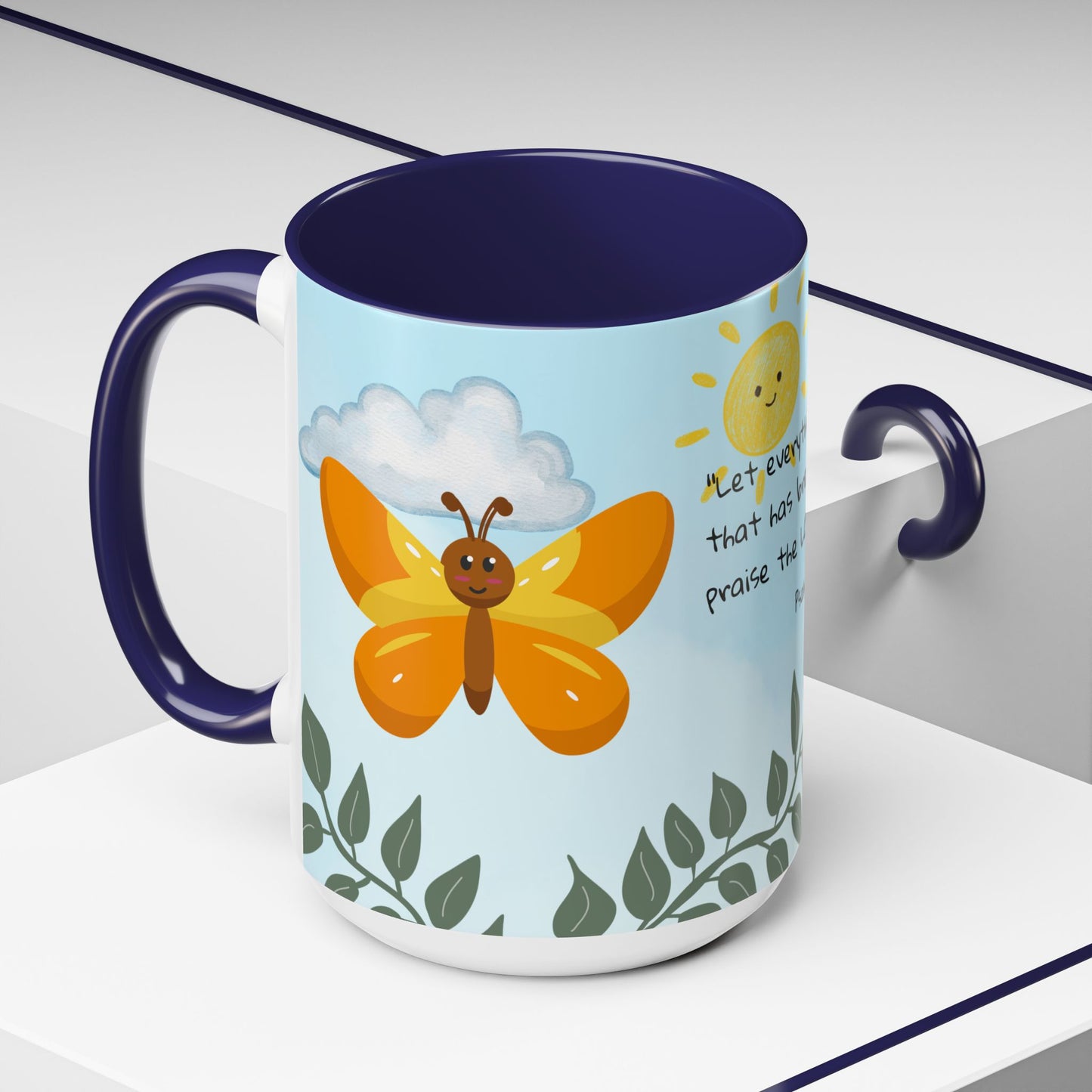 Butterfly Coffee Mug — Christian Ceramic Mug (Psalm 150:6)