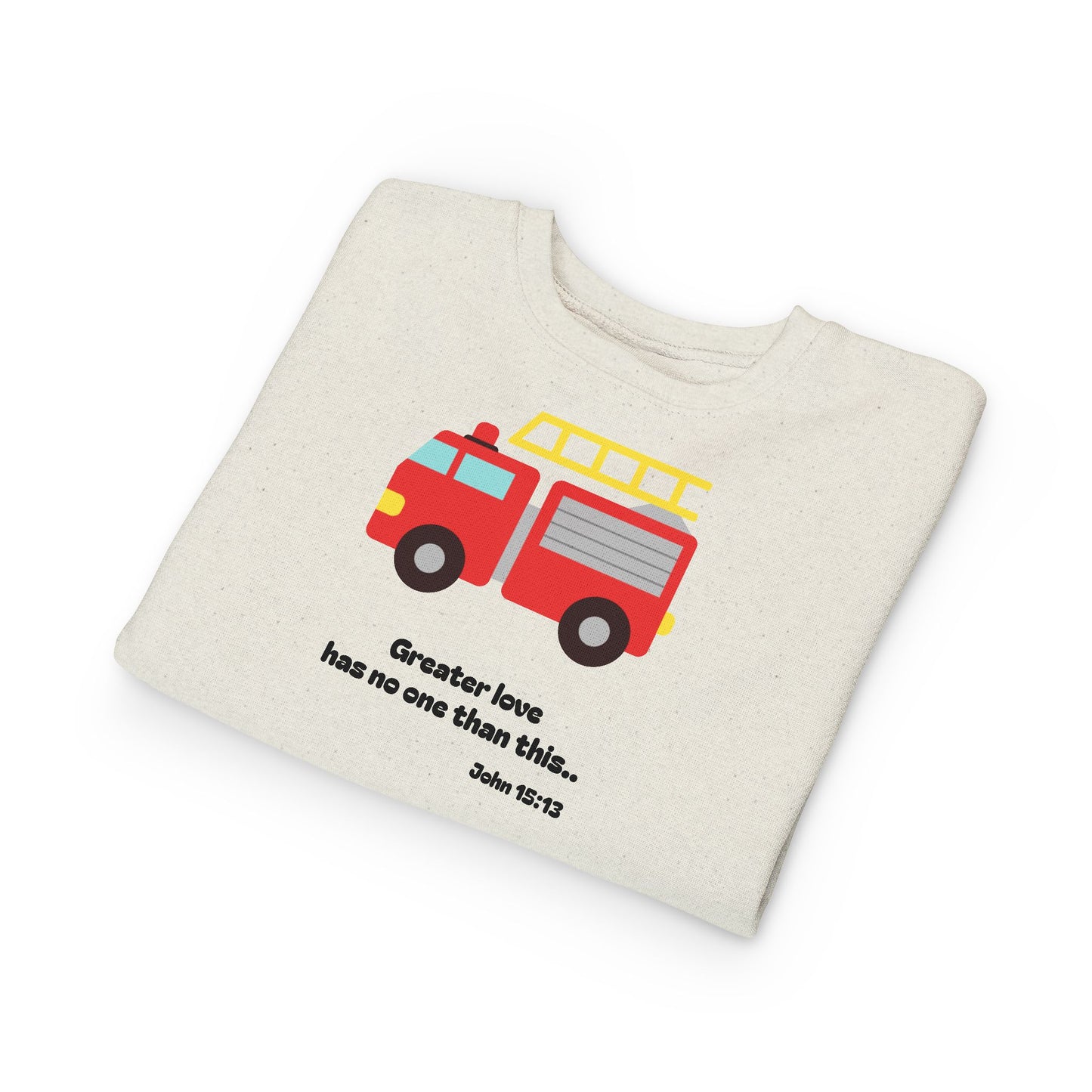 Christian Toddler Sweatshirt • Fire Truck Kids Pullover (John 15:13)