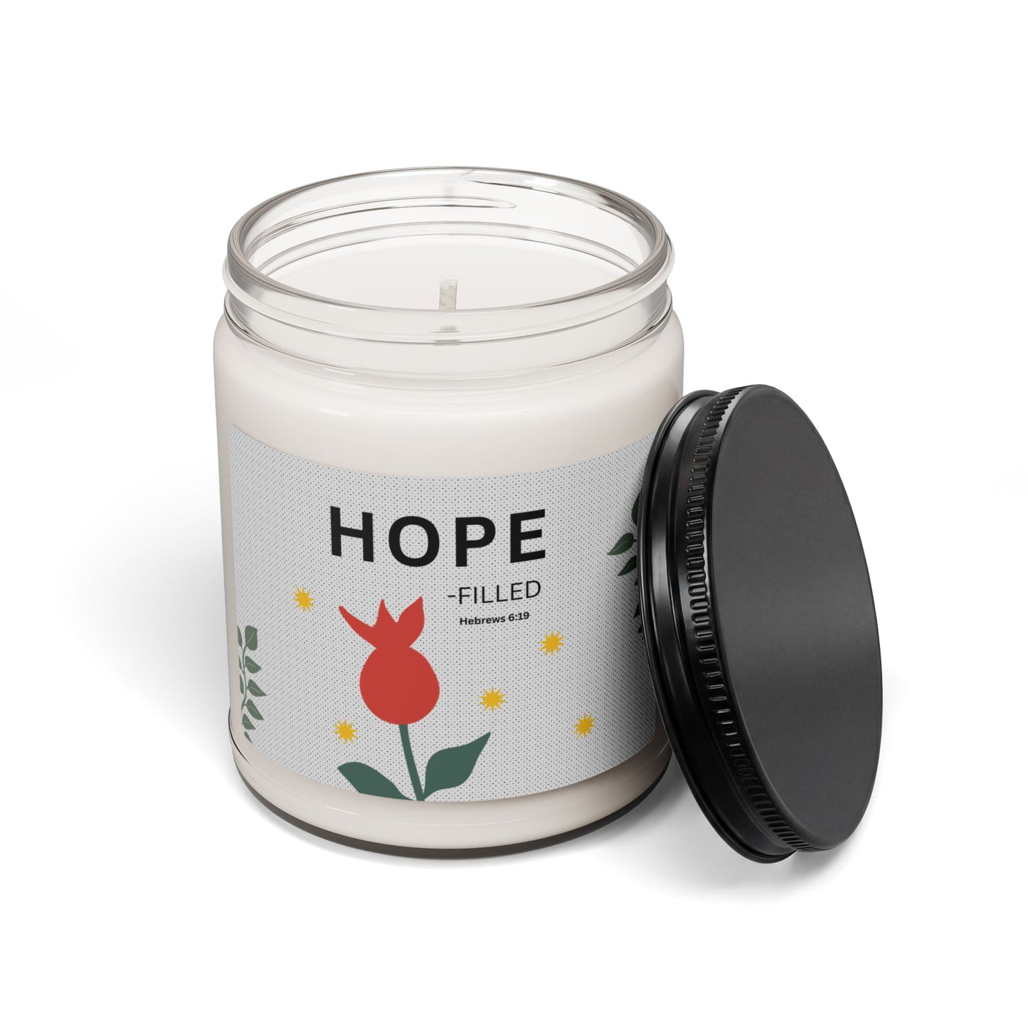 Hope-filled Soy Candle — 9oz Scented Jar with Floral Design (Hebrews 6:19)