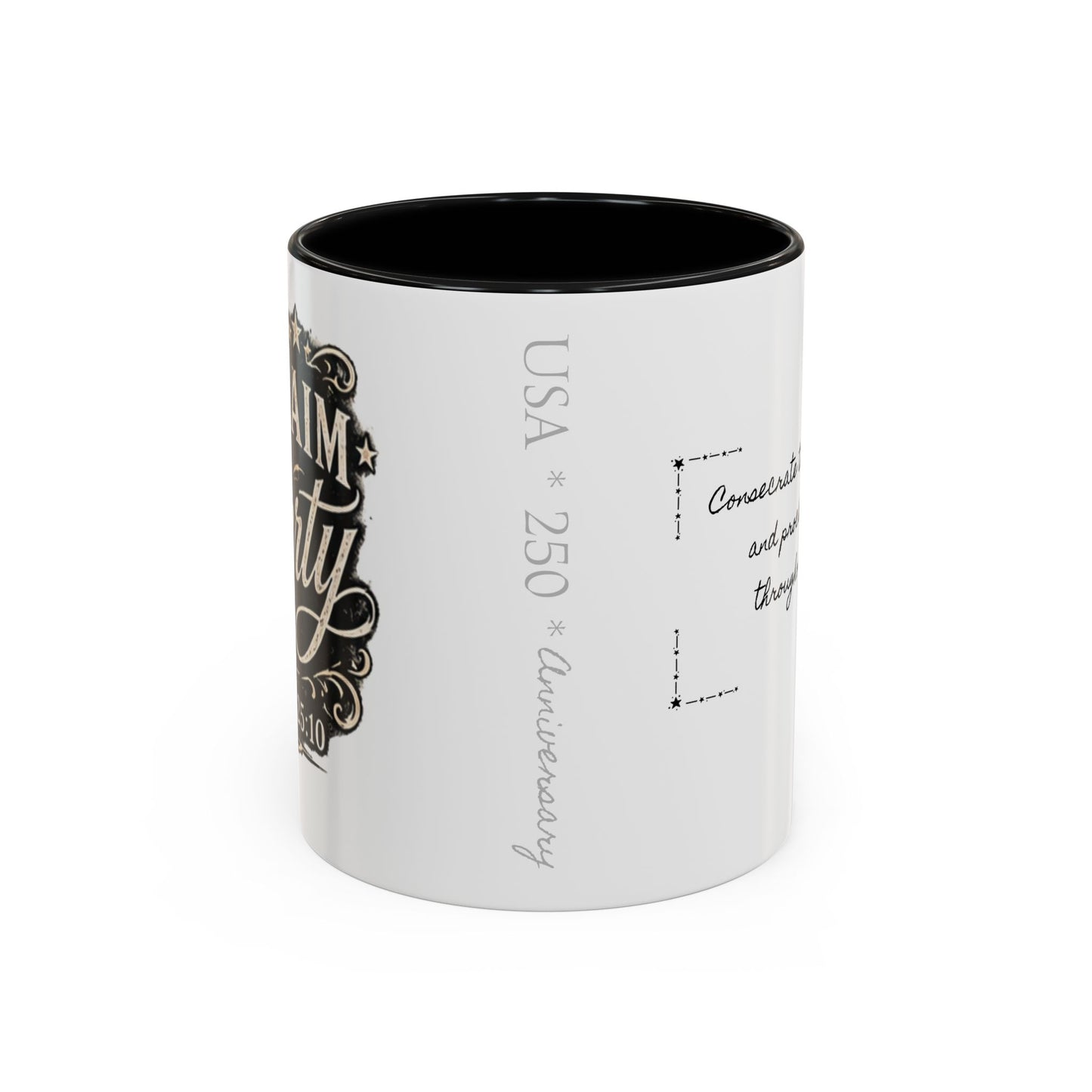 Accent Coffee Mug —  Scripture Patriotic 250th USA Anniversary (Leviticus 25:10)