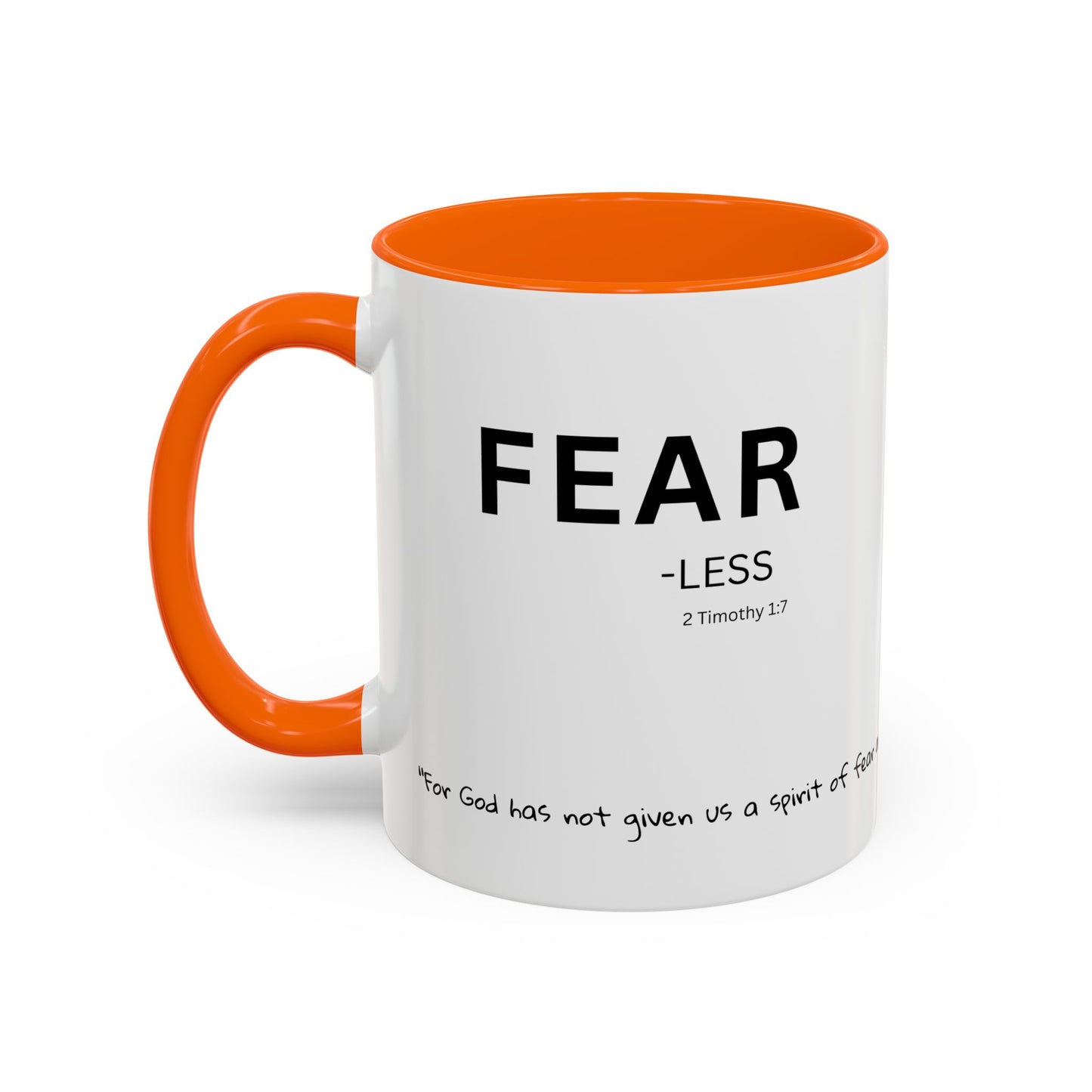 Fear-less Bible Verse Mug – 2 Timothy 1:17 | 11oz or 15oz Coffee Mug with Scripture Around Base (Accent, Colorful)