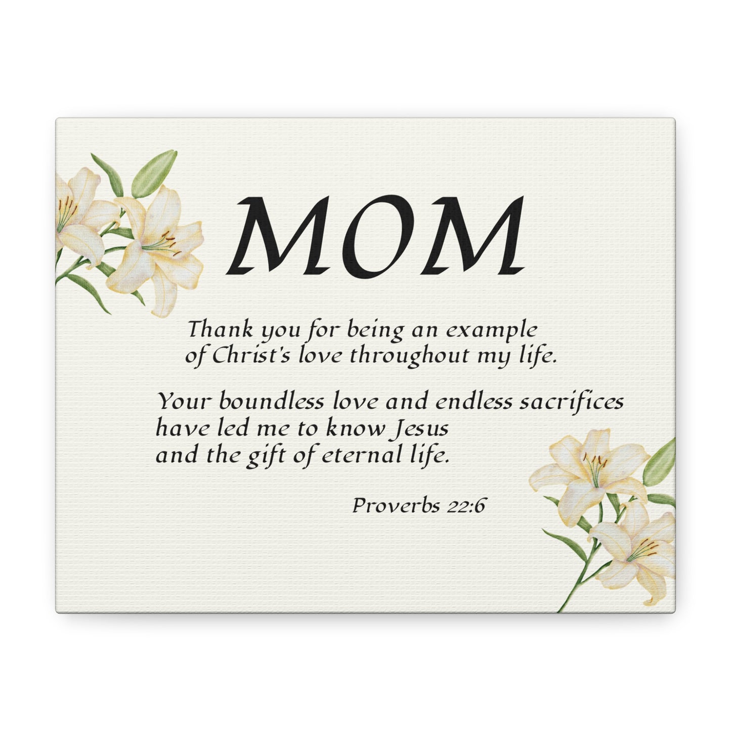 Christian Canvas Wall Art for Moms,(from 1 person) — Proverbs 22:6 "Thank You for Showing Christ's Love"