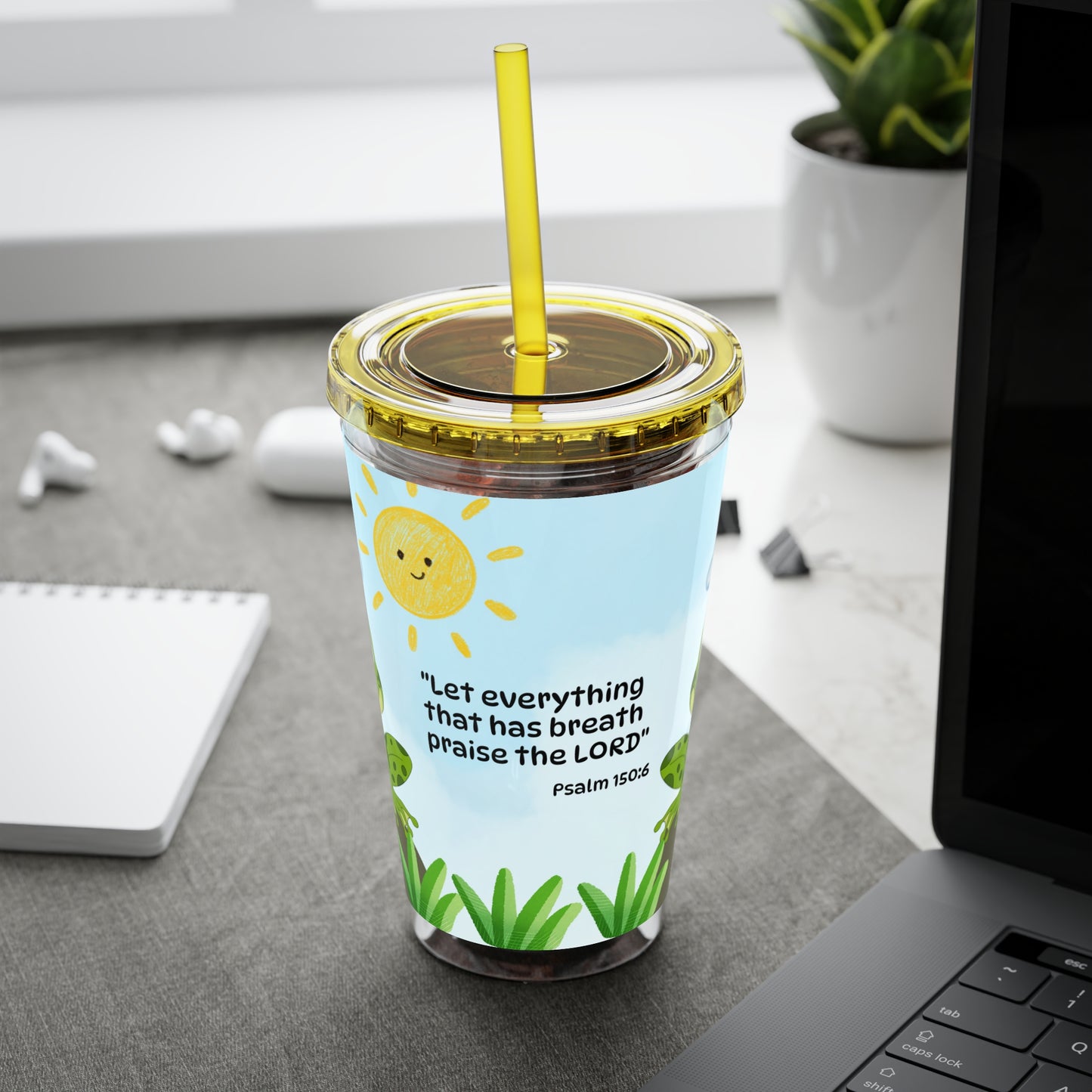 Frog 16oz Tumbler with Straw — Christian Cup (Psalm 150:6)