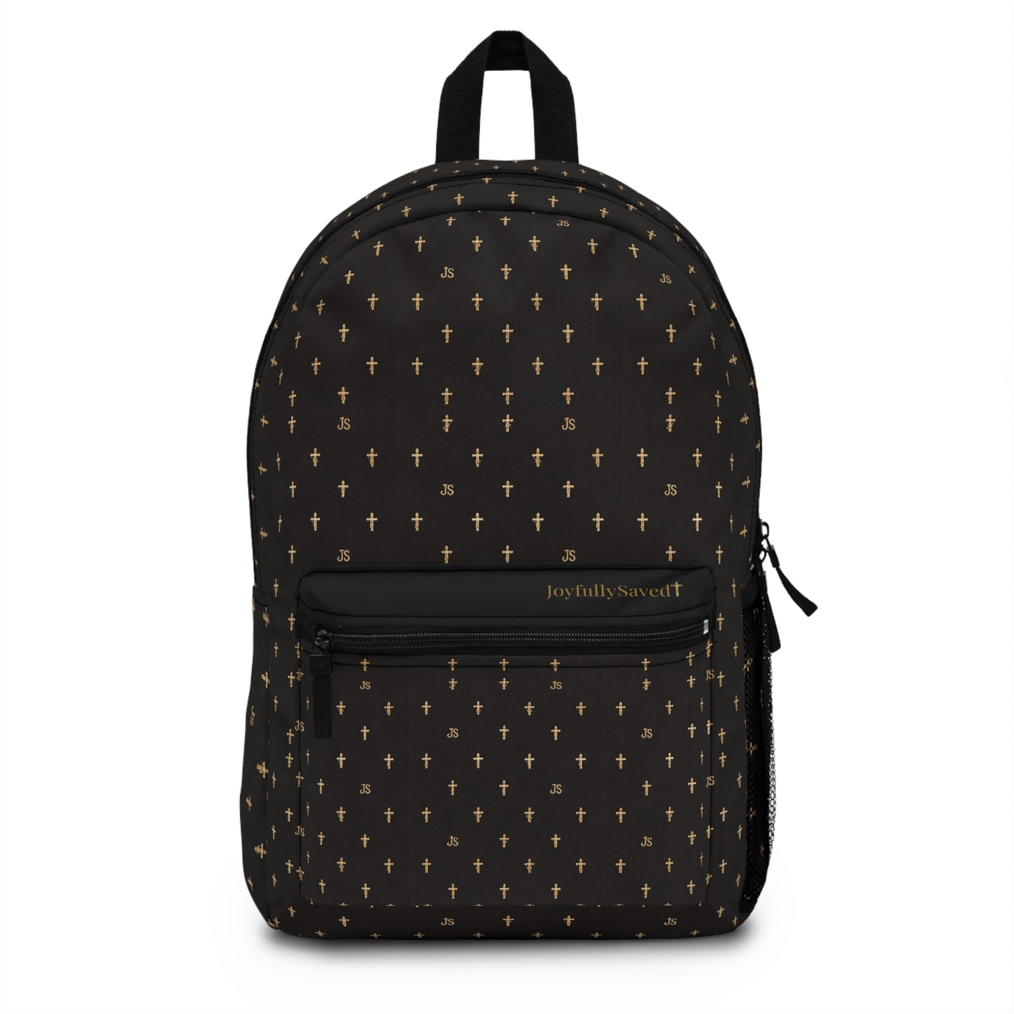Joyfully Saved Floral Cross Backpack — Black Christian School Bag