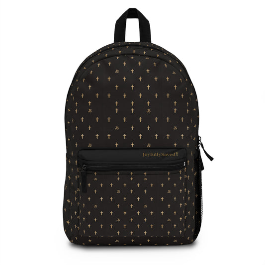 Joyfully Saved Floral Cross Backpack — Black Christian School Bag