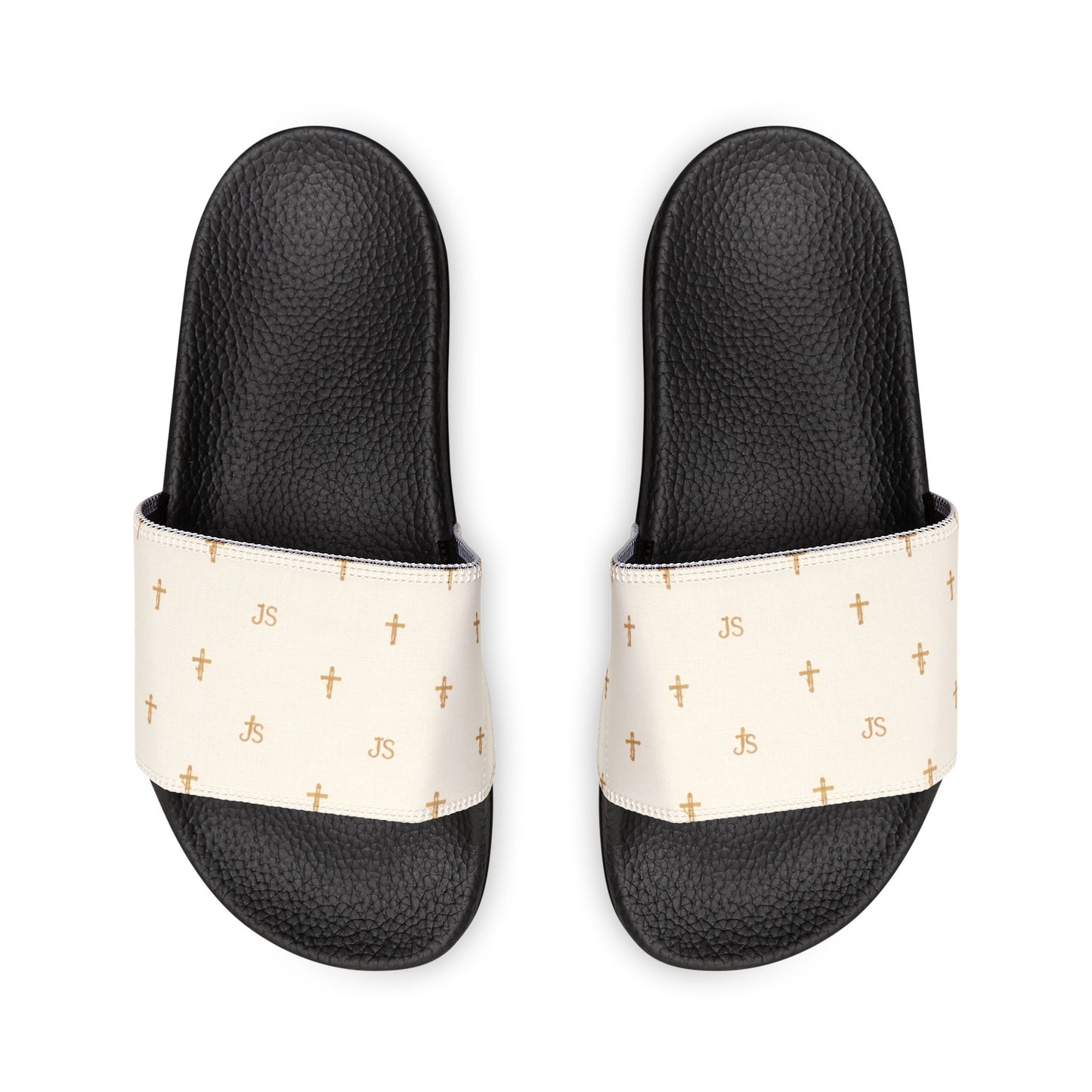 Christian Cross Slides — Youth Removable-Strap Sandals with Cream Cross Pattern