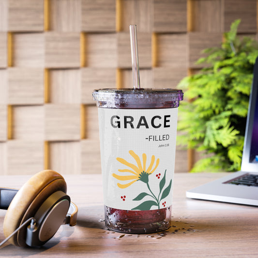 Grace-filled Acrylic Tumbler — Floral Faith Travel Cup (John 1:16)